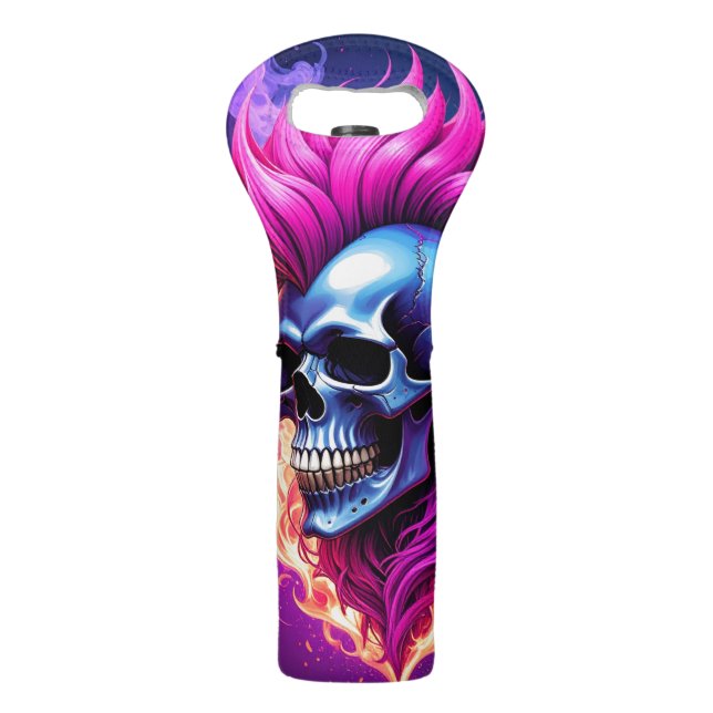 Flaming Punk Skull Wine Tote (Front)