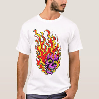 Flaming Purple Neon Skull Graphic Tee 