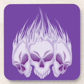 Flaming Purple Skulls Beverage Coaster