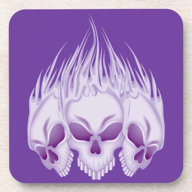 Flaming Purple Skulls Beverage Coaster (Front)