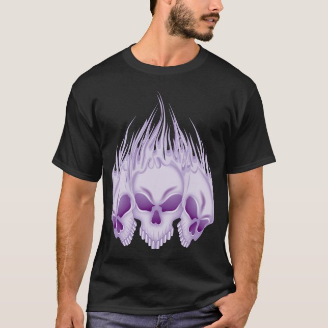 Flaming Purple Skulls T-Shirt (Front)