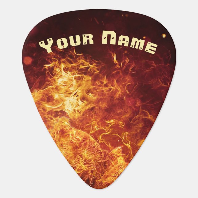 Flaming Red Hot Named Guitar Pick (Front)