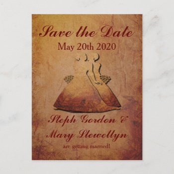 Flaming Red Rustic Lesbian Save The Date Postcard by AGayMarriage at Zazzle