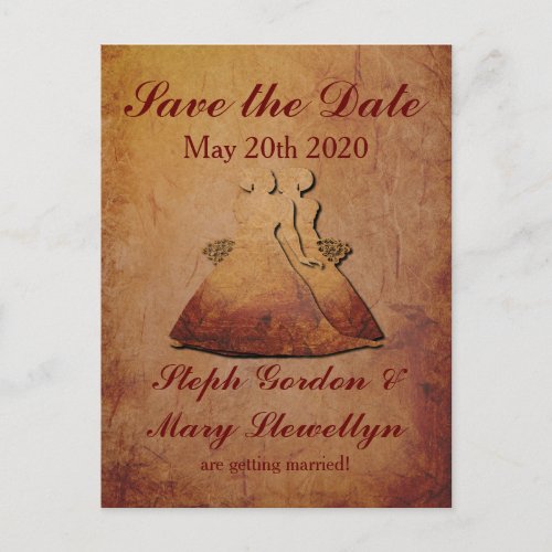 Flaming Red Rustic Lesbian Save the Date Postcard