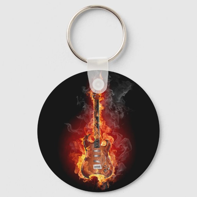 Flaming rock guitar keychain (Front)