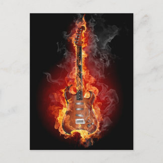 Flaming rock guitar postcard