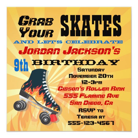 Flaming Roller Skating Birthday Party Invitation | Zazzle