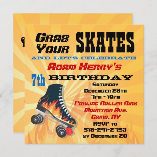 Flaming Roller Skating Birthday Party Invitation