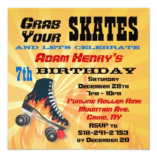 Flaming Roller Skating Birthday Party Invitation