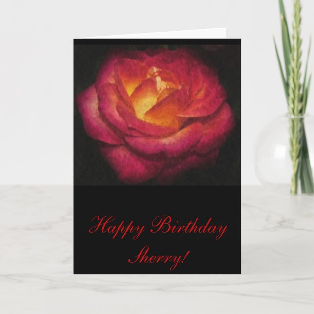 Flaming Rose Oil Painting Birthday Card (Front)