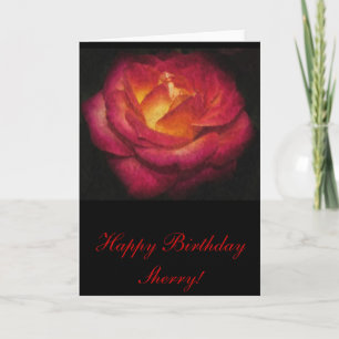 Flaming Rose Oil Painting Birthday Card