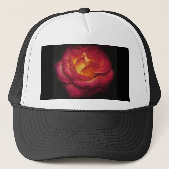 Flaming Rose Oil Painting Trucker Hat (Front)