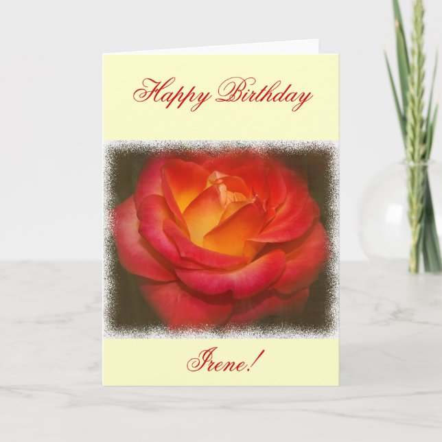 Flaming Rose on Parchment Birthday Card (Front)