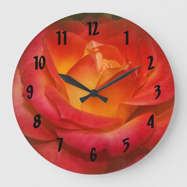 Flaming Rose on Parchment Large Clock (Front)