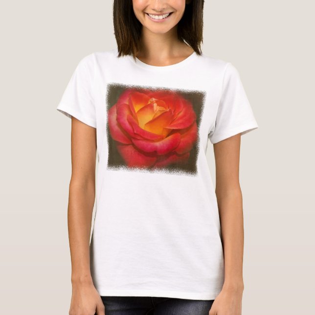Flaming Rose on Parchment T-Shirt (Front)