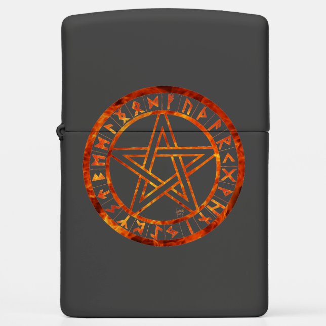 Flaming Rune Pentacle Zippo Lighter (Front)