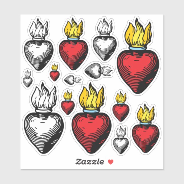 Flaming Sacred Heart 6" x 6" Sheet Sticker (Sheet)