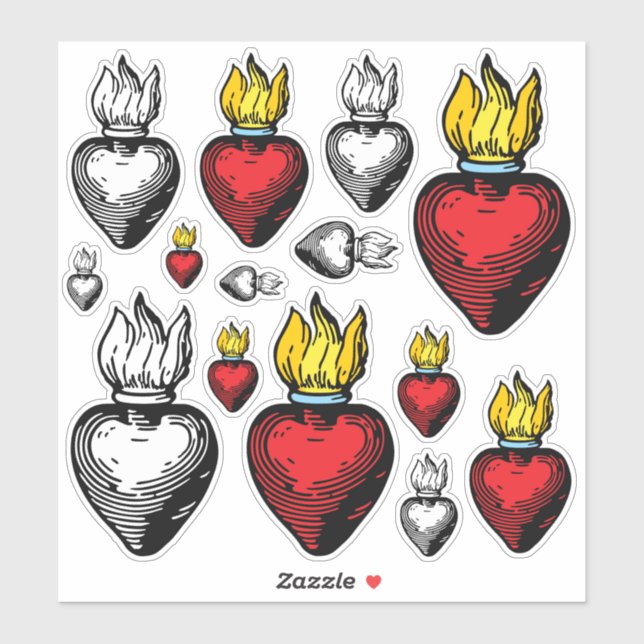 Flaming Sacred Heart 8" x 8" Sheet Sticker (Sheet)