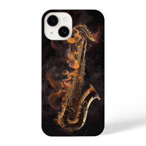 Flaming Saxophone Black AI Art iPhone 14 Case