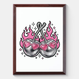 Flaming Silver Cherries - Chrome Cherry On Fire Y2 Award Plaque