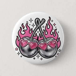 Flaming Silver Cherries - Chrome Cherry On Fire Y2 Button