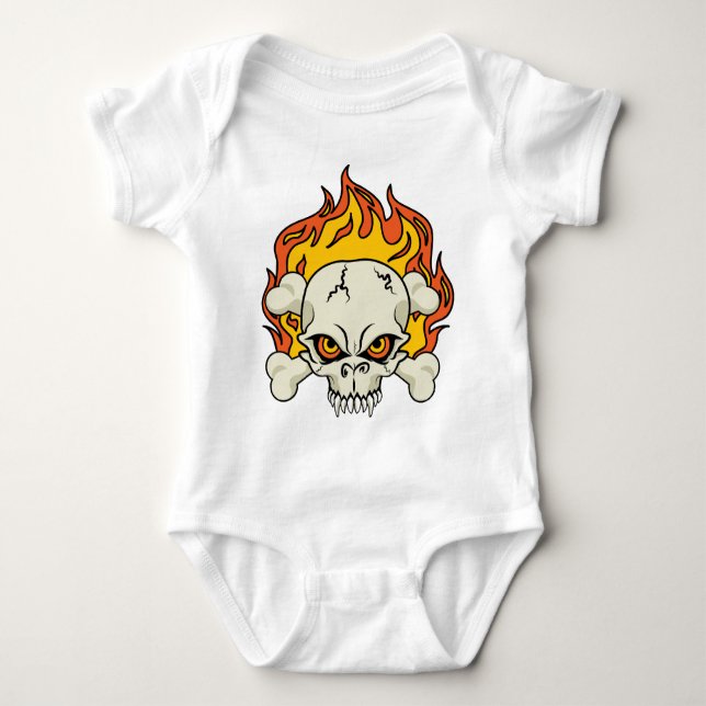 Flaming Skull and Crossbones Baby Bodysuit (Front)