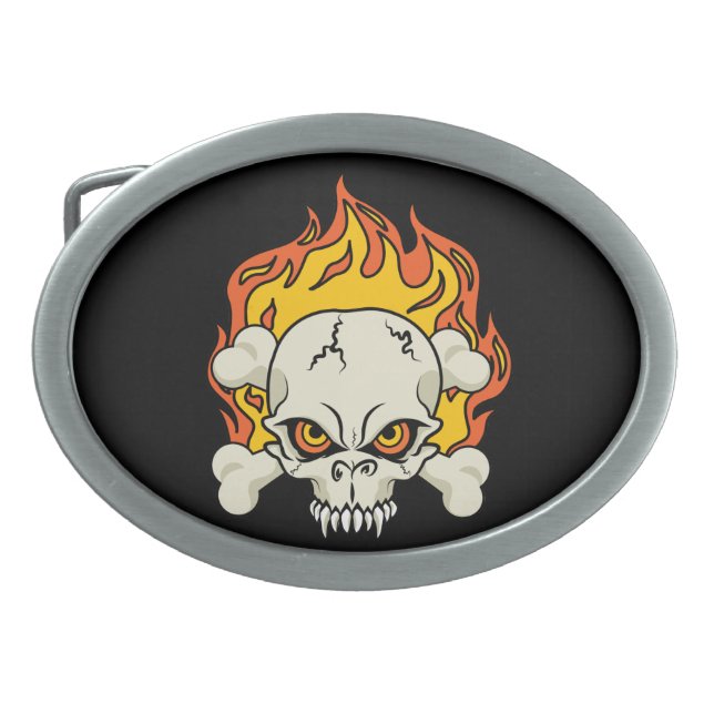 Flaming Skull and Crossbones Belt Buckle (Front)