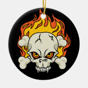 Flaming Skull and Crossbones Ceramic Ornament