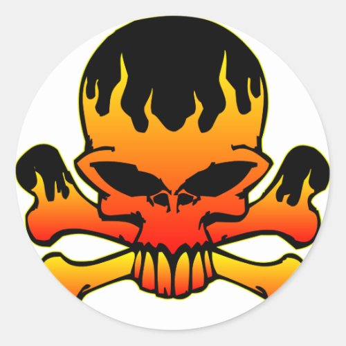 Flaming Skull and Crossbones Classic Round Sticker