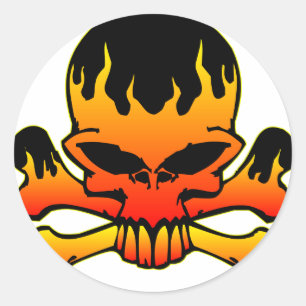 Flaming Skull and Crossbones Classic Round Sticker