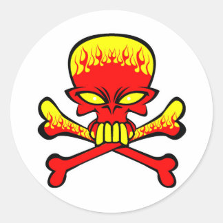 Flaming Skull and Crossbones Classic Round Sticker