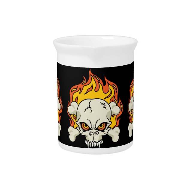 Flaming Skull and Crossbones Drink Pitcher (Front)