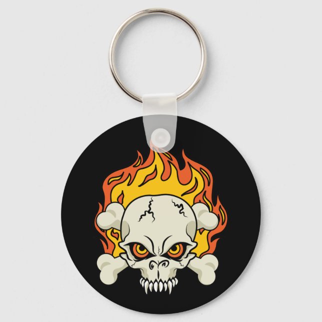 Flaming Skull and Crossbones Keychain (Front)