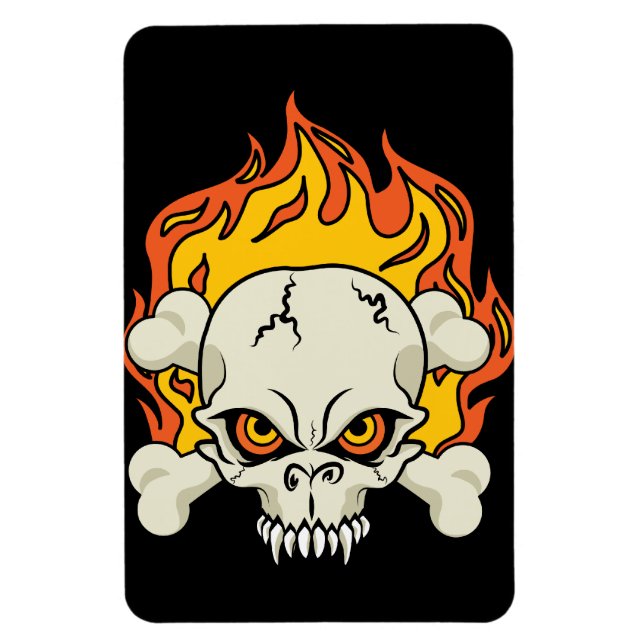 Flaming Skull and Crossbones Magnet (Vertical)