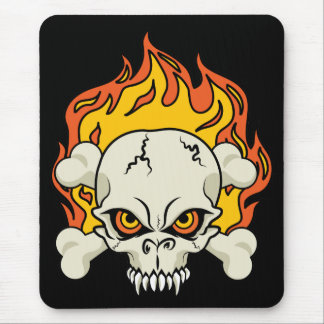 Flaming Skull and Crossbones Mouse Pad