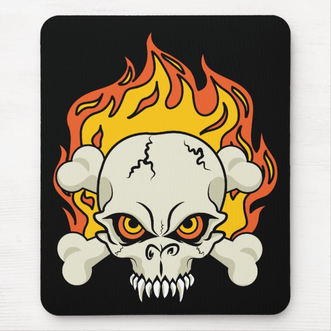 Flaming Skull and Crossbones Mouse Pad (Front)