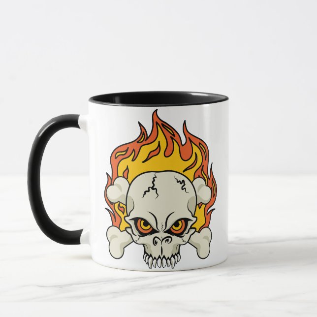 Flaming Skull and Crossbones Mug (Left)