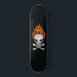 Flaming Skull and Crossbones Skateboard Deck<br><div class="desc">This image features a skull with crossed bones, a classic symbol of danger and mortality. The skull is outlined in white and has a menacing grin with glowing red eyes. Above the skull, flames erupt in vibrant orange and yellow hues, adding to the image's intensity. The background is a solid...</div>