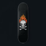 Flaming Skull and Crossbones Skateboard Deck<br><div class="desc">This image features a skull with crossed bones, a classic symbol of danger and mortality. The skull is outlined in white and has a menacing grin with glowing red eyes. Above the skull, flames erupt in vibrant orange and yellow hues, adding to the image's intensity. The background is a solid...</div>