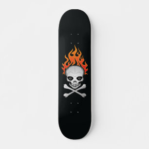 Flaming Skull and Crossbones Skateboard Deck