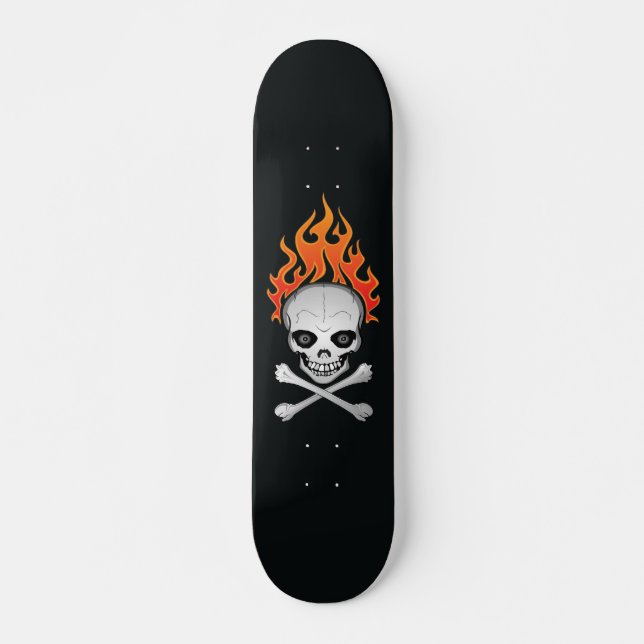 Flaming Skull and Crossbones Skateboard Deck (Front)