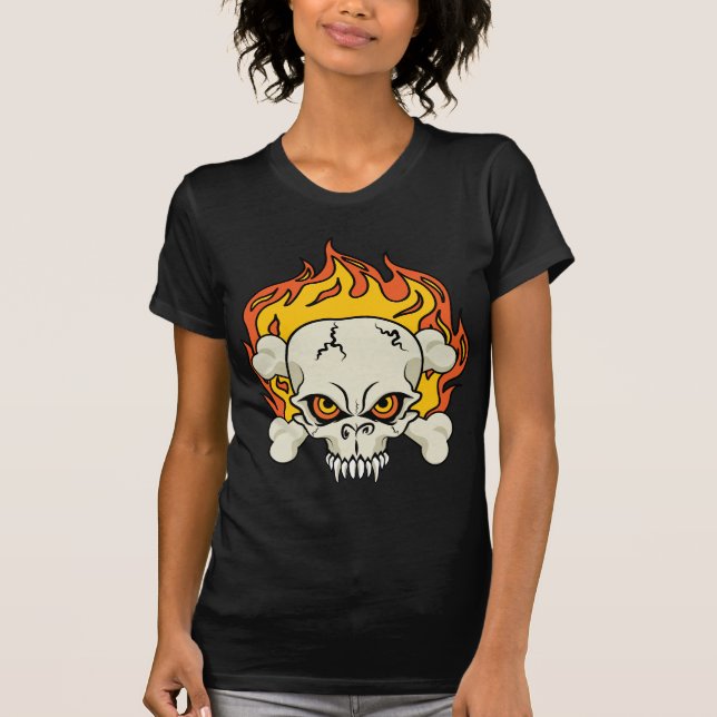 Flaming Skull and Crossbones T-Shirt (Front)