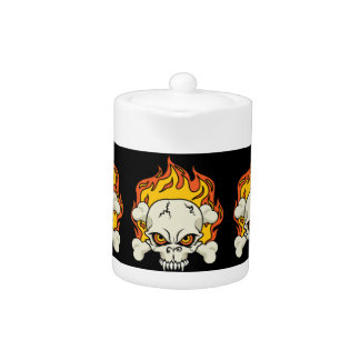 Flaming Skull and Crossbones Teapot