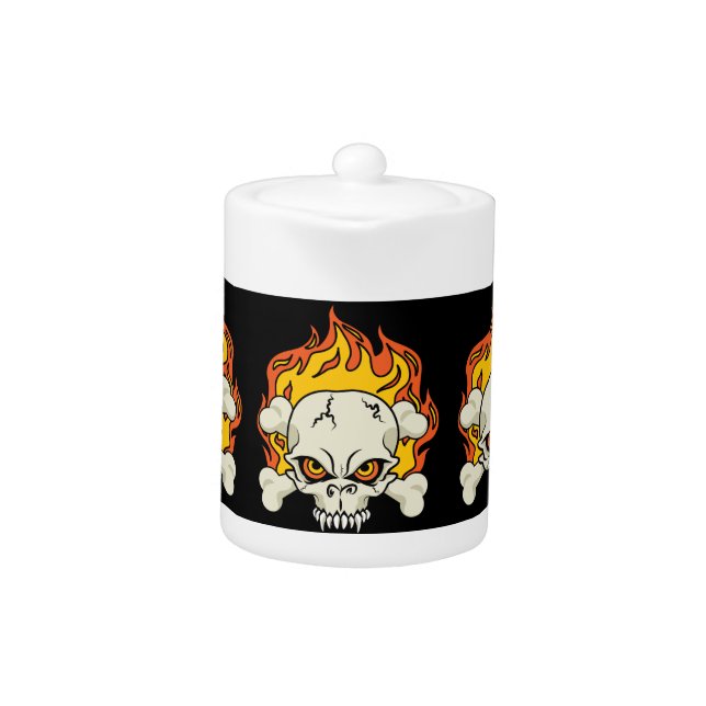 Flaming Skull and Crossbones Teapot (Front)