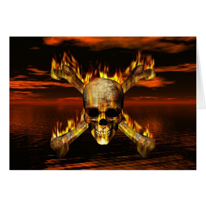 Flaming Skull and Crossbones w/Red Sky Background Cards