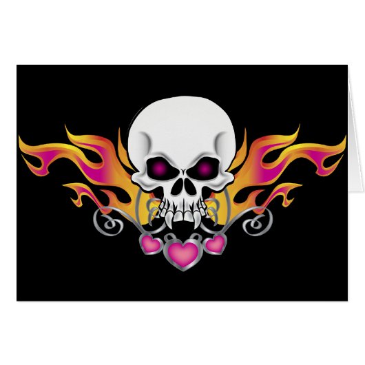 Flaming Skull and Hearts Cards (Front Horizontal)