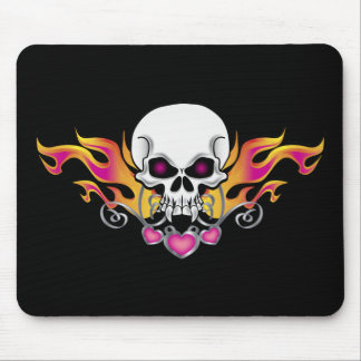 Flaming Skull and Hearts Mouse Pad