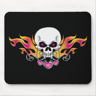 Flaming Skull and Hearts Mouse Pad