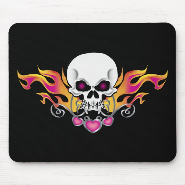 Flaming Skull and Hearts Mouse Pad (Front)