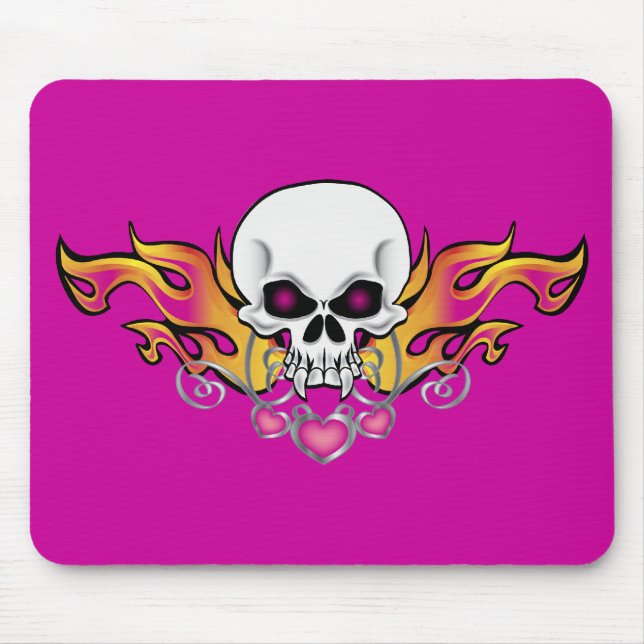 Flaming Skull and Hearts Mouse Pad (Front)